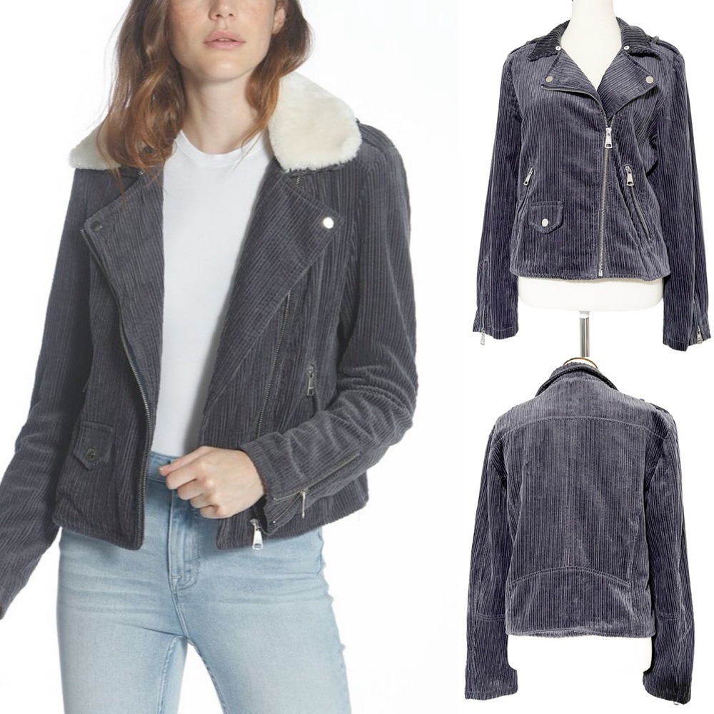 Vigoss Faux-Fur-Collar‎ Corduroy Moto Jacket